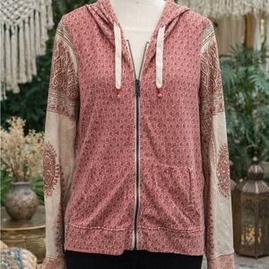 Lucky Brand Red and Brown Zip-Up Hoodie